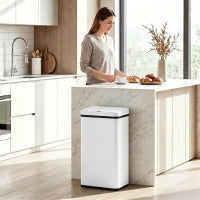 Poubelle automatique de 50 L, couvercle à fermeture douce, acier inoxydable, blanc