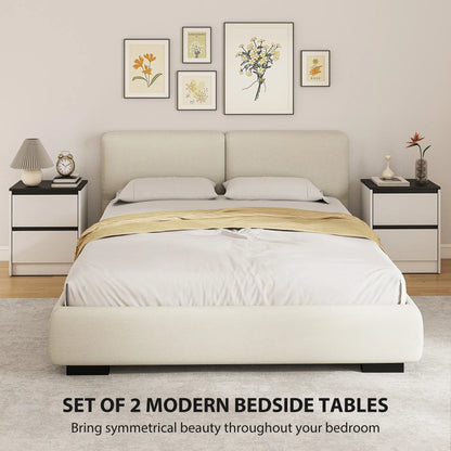 Modern Bedside Tables, Set of 2, 2 Drawers, White