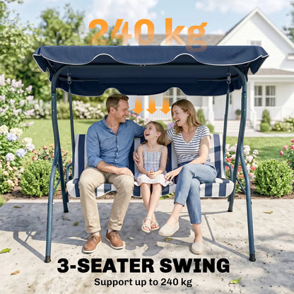 Outdoor Porch Swing, Adjustable Canopy, 3-Seater with Cushion, Blue Patio Swings with Stand at Gallery Canada