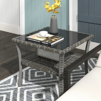20" Patio Wicker Coffee Table, Outdoor PE Rattan Two-tier Side Table, Mixed Grey, Grey Patio Side Tables at Gallery Canada