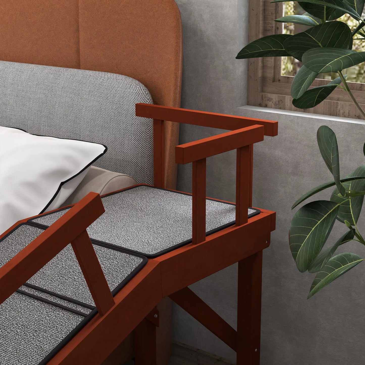 Wooden Dog Ramp, 73" Long, Non-Slip Rug, Removable Guardrails, Brown Dog Stairs at Gallery Canada