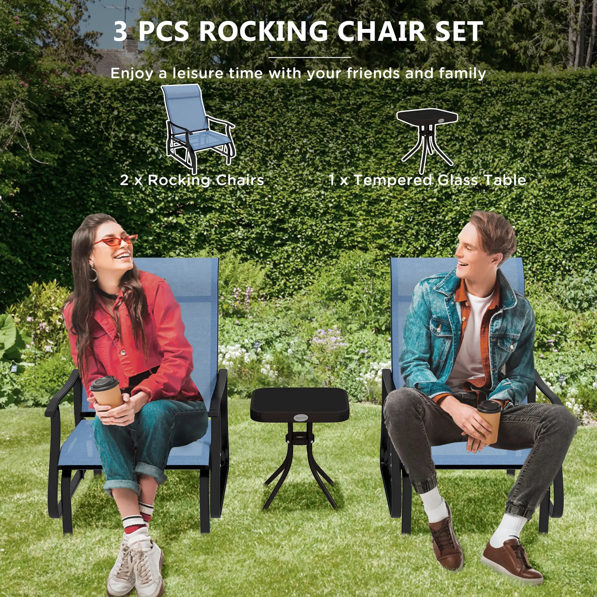 3PCs Gliding Rocking Chair, Bistro Tea Table Set, Light Blue Outdoor Gliders at Gallery Canada