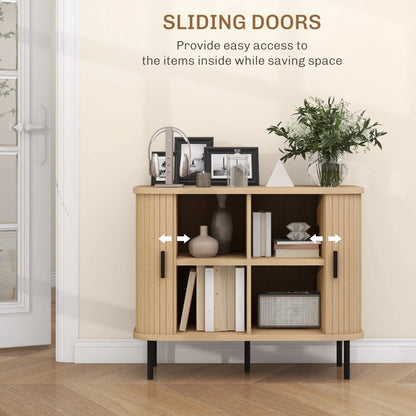 35.4" Sideboard Buffet Cabinet, Nordic Coffee Bar, Slatted Tambour Doors, Oak Storage Cabinets at Gallery Canada