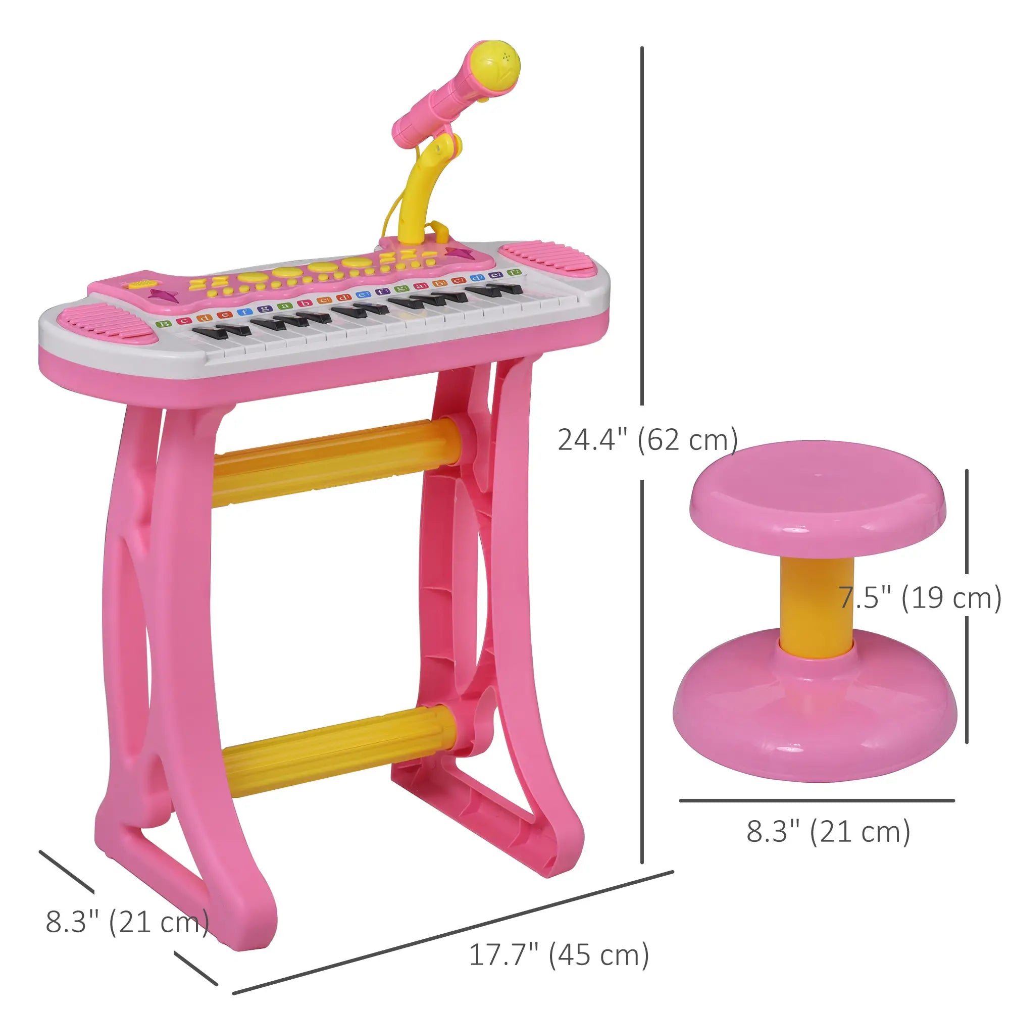 Kids Toy Piano Keyboard, Sitting Stool, Microphone, Flashlight, Pink Electronic Musical Pianos at Gallery Canada
