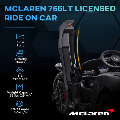 McLaren 765LT 12V Kids Electric Car, Scissor Doors, Remote, Black Electric Toy Cars at Gallery Canada
