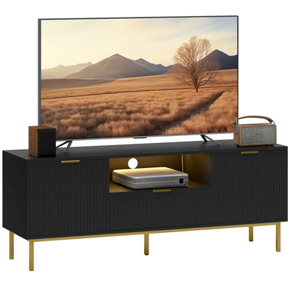 Modern TV Console, 50 Inch, With RGB LED Lights, Soft Close Doors, Black TV Stands at Gallery Canada
