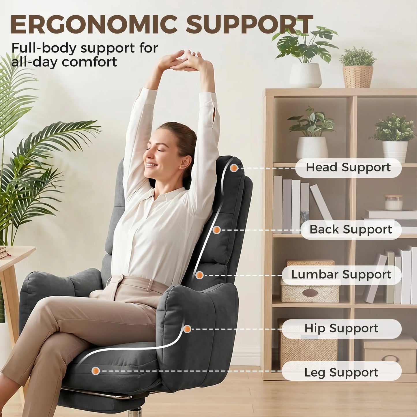 Ergonomic Reclining Office Chair W/ Foot Rest, Dark Grey