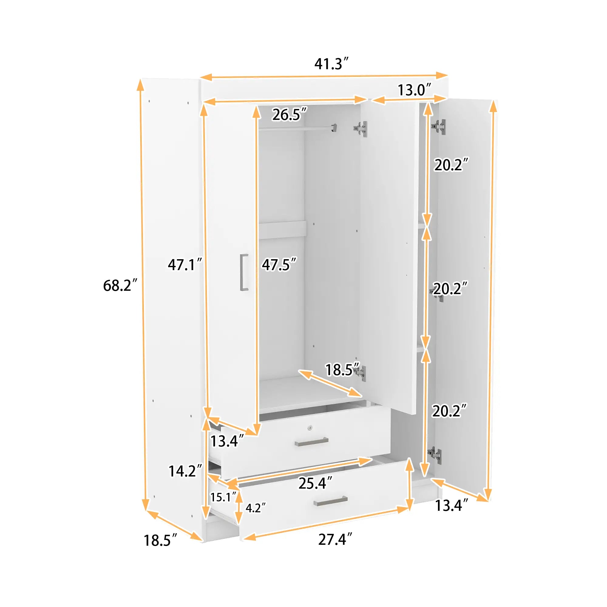 Modern Wardrobe, 2 Drawers, MDF Construction, 41.5