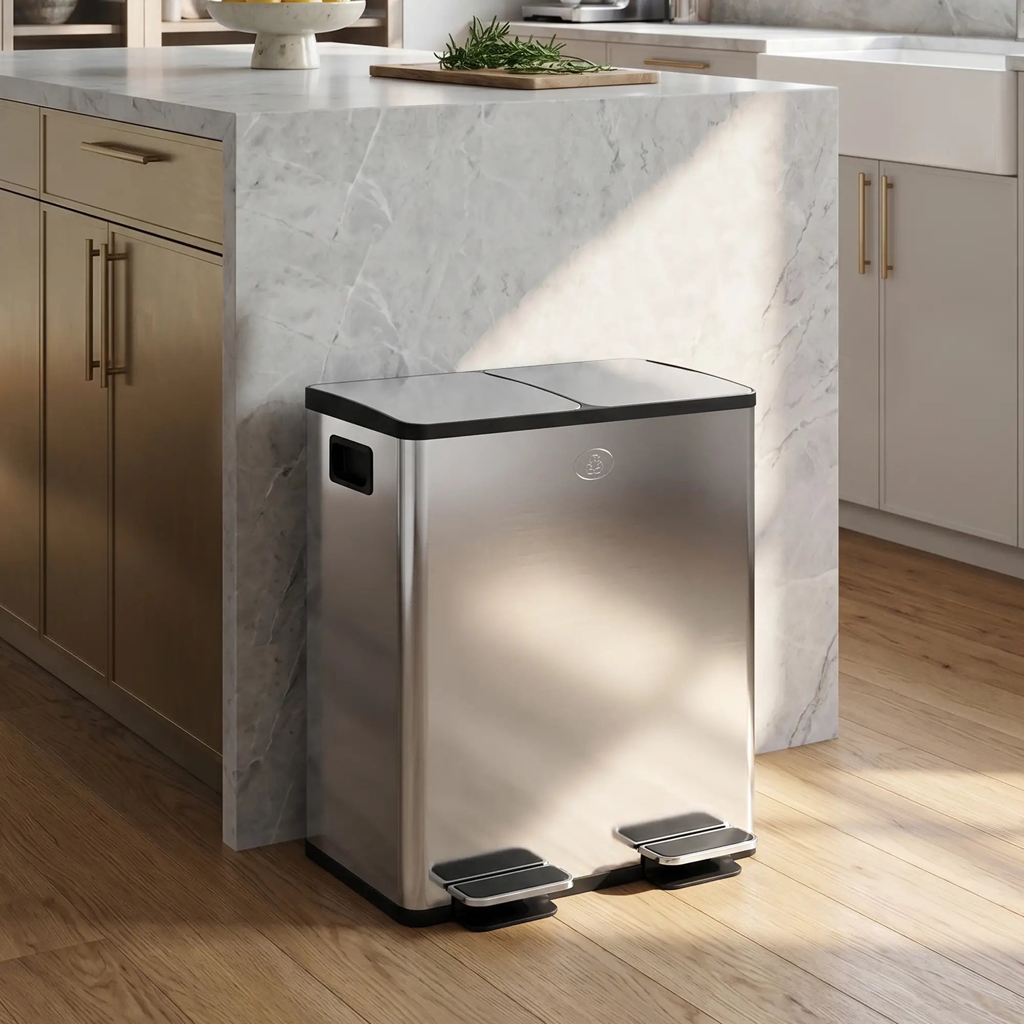 Dual Garbage Bin, Soft Close Trash Can, 2 x 20 Liter, Silver Household Supplies at Gallery Canada