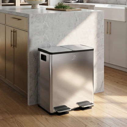 Dual Garbage Bin, Soft Close Trash Can, 2 x 20 Liter, Silver Household Supplies at Gallery Canada