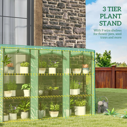 Lean-To Greenhouse, 3 Tier Shelves, 3 Roll-Up Doors, Indoor Outdoor, Green Greenhouses at Gallery Canada