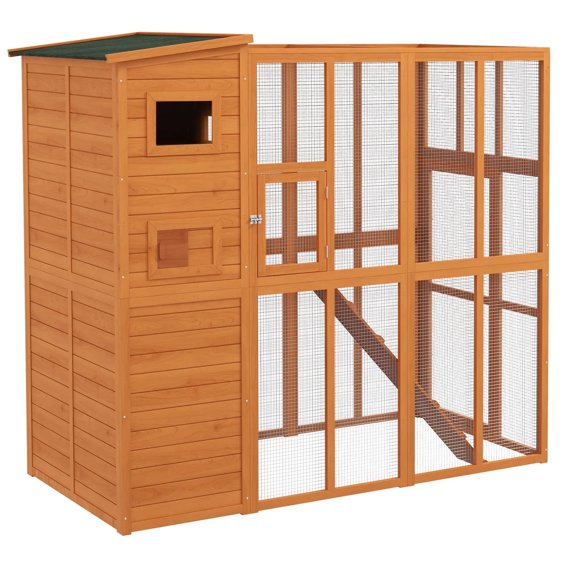 68.75" H Large Wooden Outdoor Cat House with Run, Catio, Condo, Natural Outdoor Cat Enclosures at Gallery Canada
