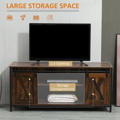 Industrial TV Stand for 60" TVs, Storage Console, 2 Sliding Barn Doors, Brown TV Stands at Gallery Canada