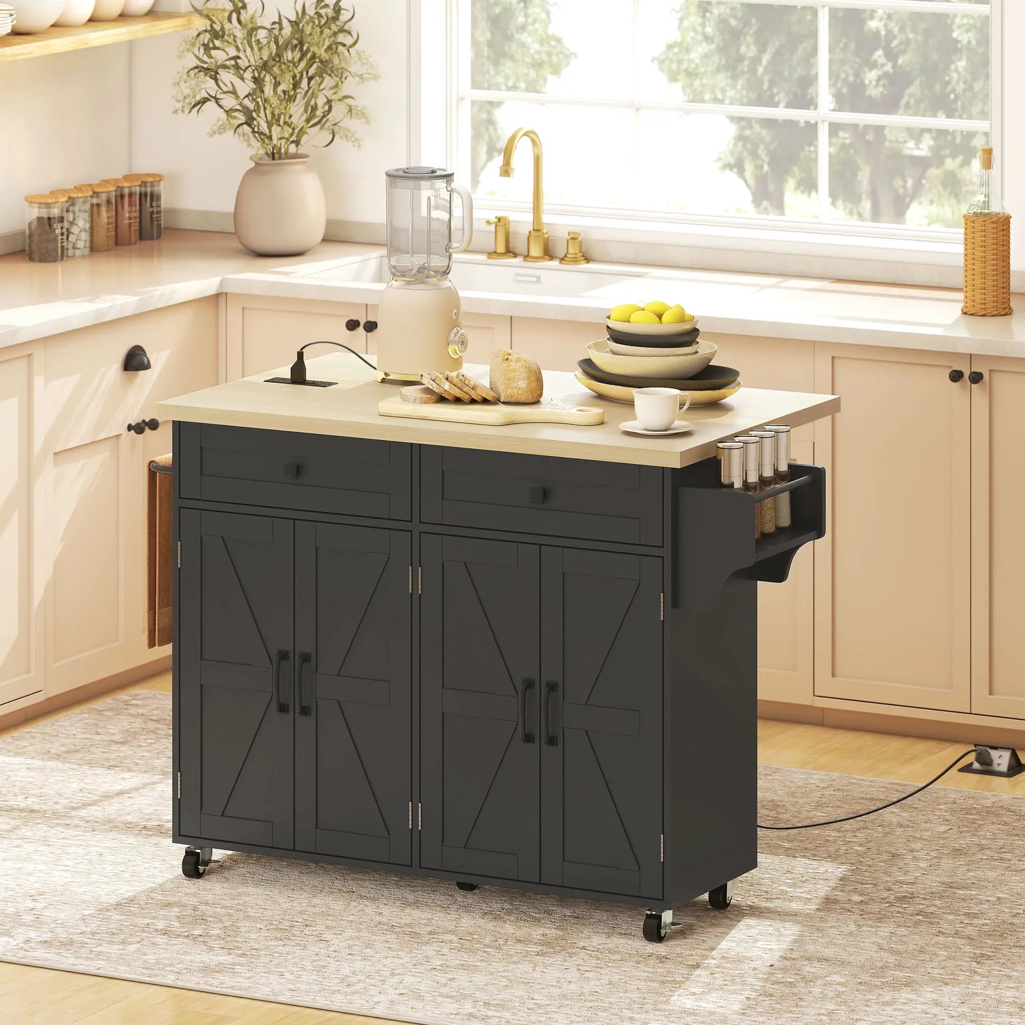 Kitchen Island With Storage, Rolling Cart, Charging Station, Drop Leaf Kitchen Islands & Kitchen Carts at Gallery Canada