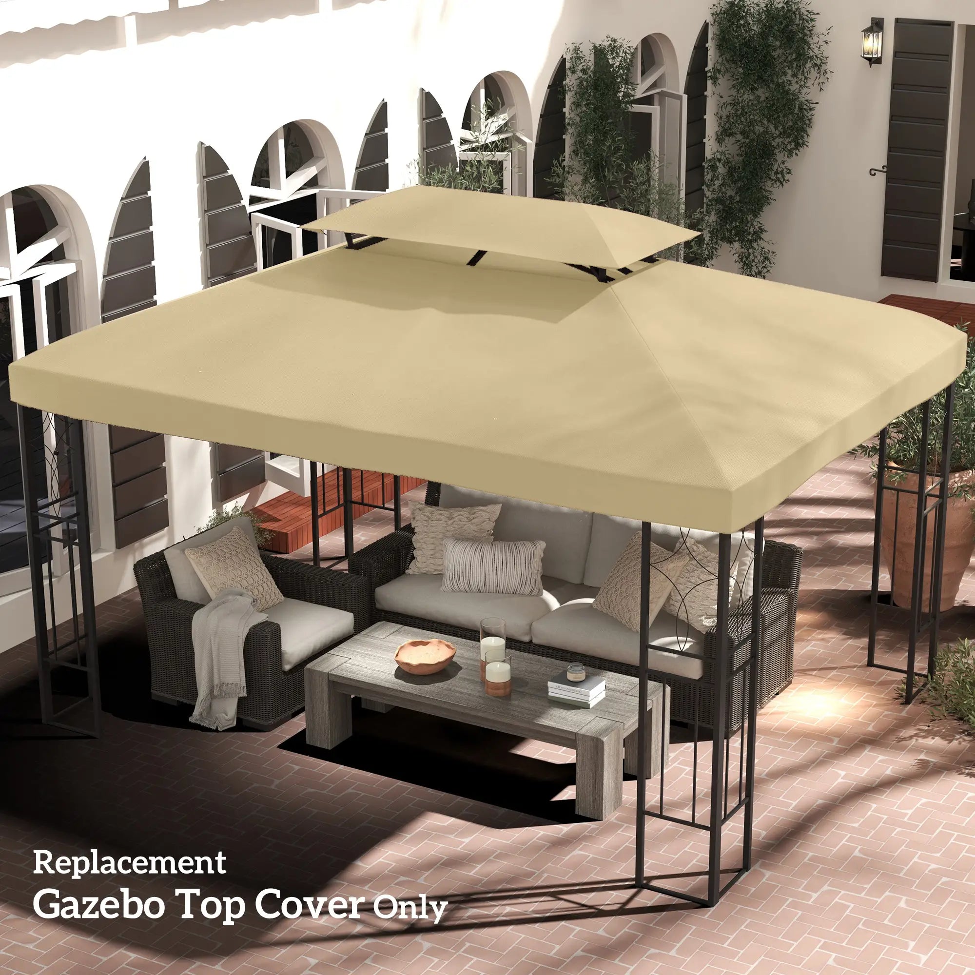 13' x 10' Gazebo Cover, 2 Tier Top, Garden, Patio, Outdoor, Beige Gazebo Canopy Replacement at Gallery Canada