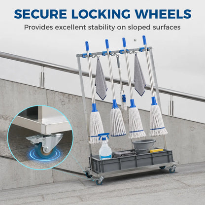 Cleaning Rolling Janitor Cart With Locking Wheels And Drip Tray