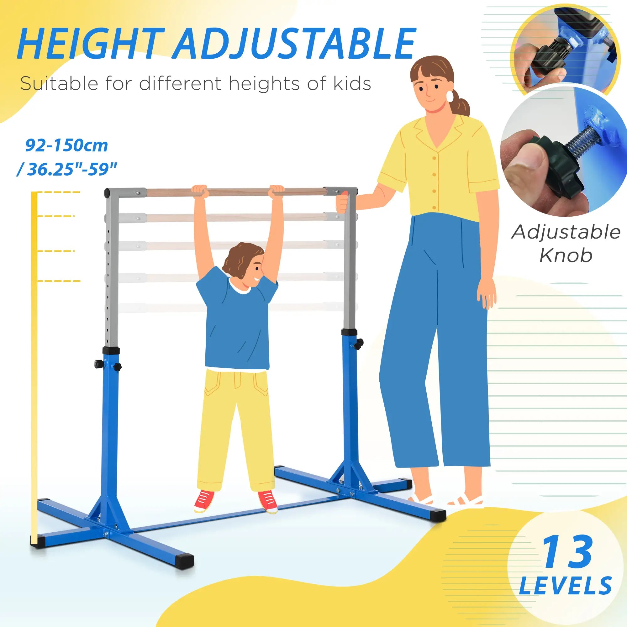 Kids Gymnastics Bar, 13-Level Adjustable Height, Blue Baby Gym & Playmats at Gallery Canada