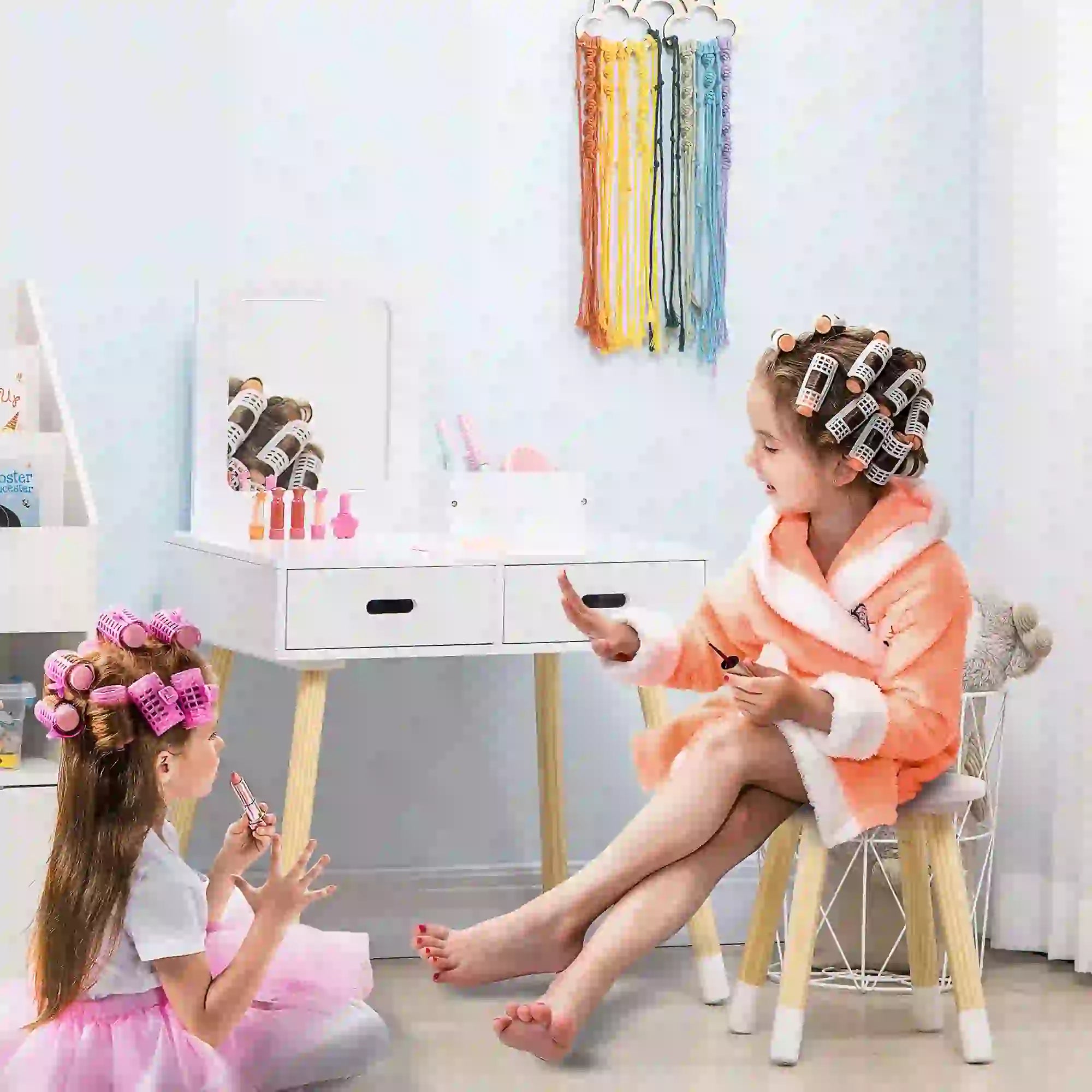 Kids Vanity Set With Mirror, Stool, Drawers, White Kids Bedroom Furniture at Gallery Canada