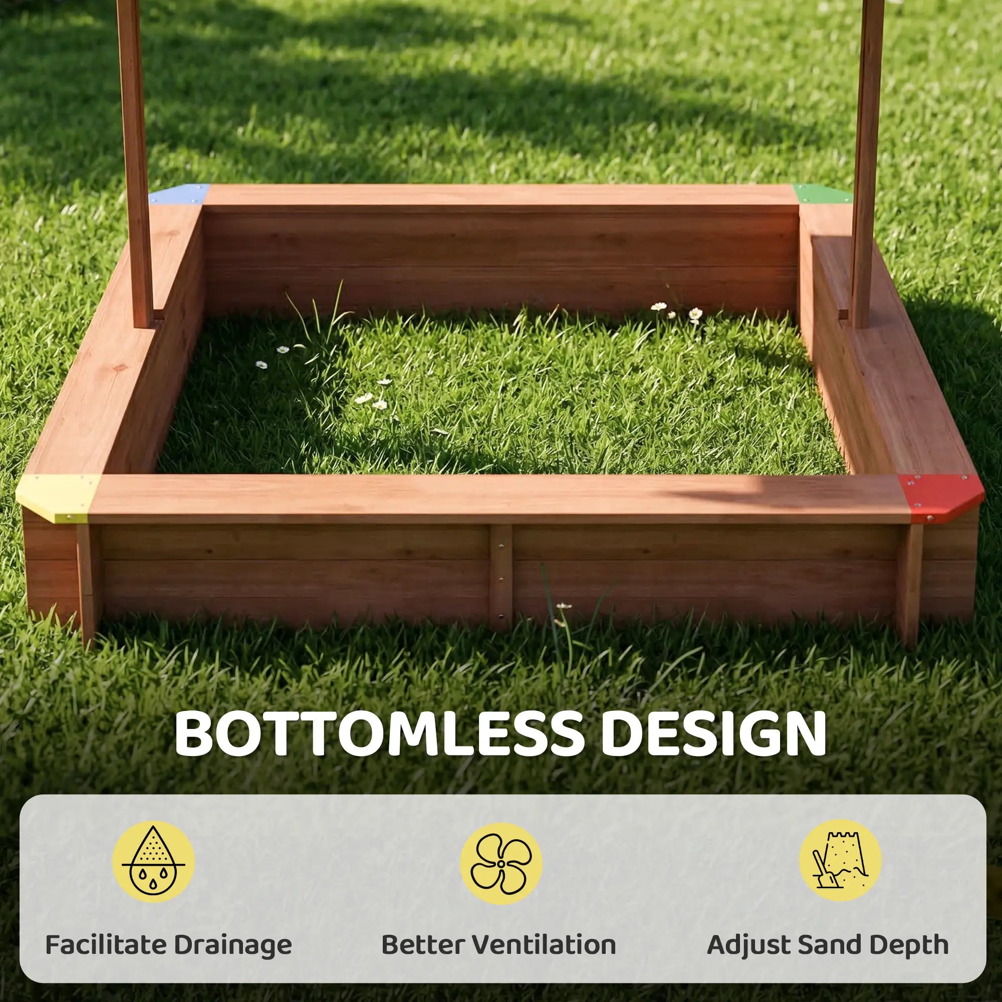 Wooden Sandbox with Cover, Adjustable Canopy, Seats, Dark Brown Sandboxes & Accessories at Gallery Canada