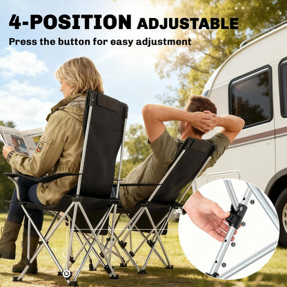 Set of 2 Reclining Camping Chairs with Foot Rest, Headrest, Cup Holder, Storage Bag, Black Picnic Tables & Camping Chairs at Gallery Canada