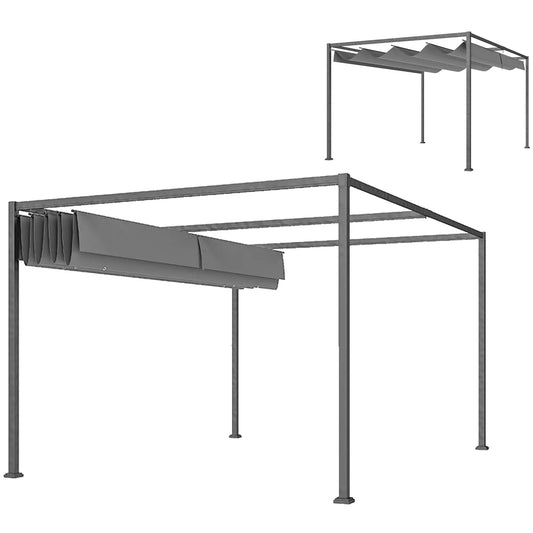 13' x 10' Patio Pergola, Retractable Canopy, Dark Grey