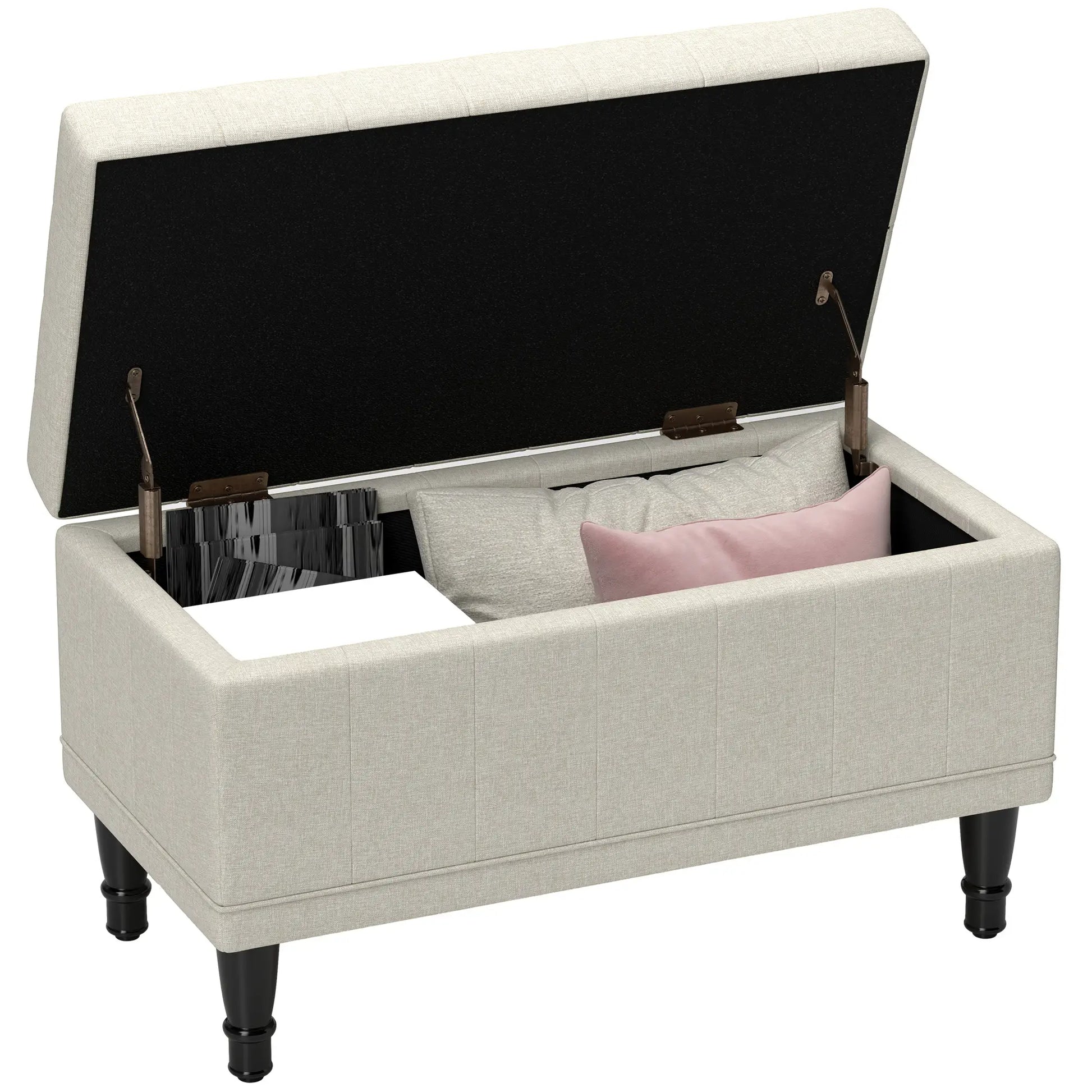 Linen Storage Ottoman, Button Tufted Bench for Bedroom, Beige Storage Ottomans & Benches at Gallery Canada
