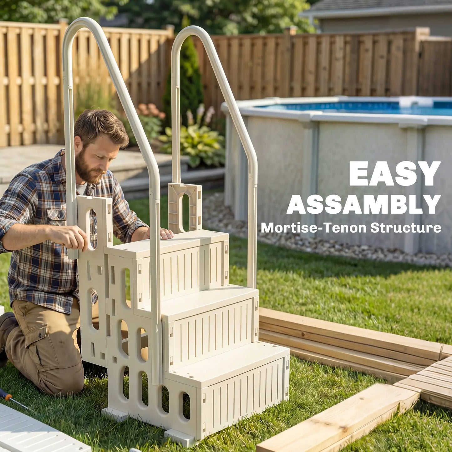 Adjustable Swimming Pool Ladder, 4-Step, Non-Slip Steps, Cream White Outdoor Swimming Pools & Hot Tubs at Gallery Canada
