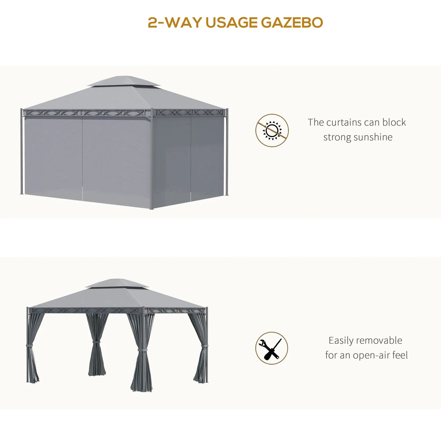 10'x13' Soft-Top Patio Gazebo, Double-Tiered, Steel, Grey Gazebos at Gallery Canada
