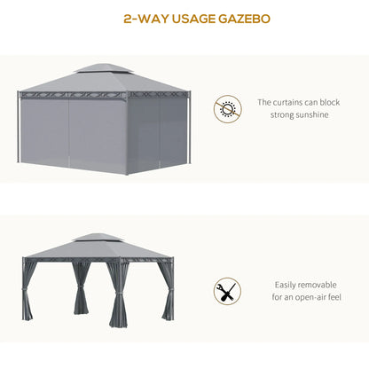 10'x13' Soft-Top Patio Gazebo, Double-Tiered, Steel, Grey Gazebos at Gallery Canada