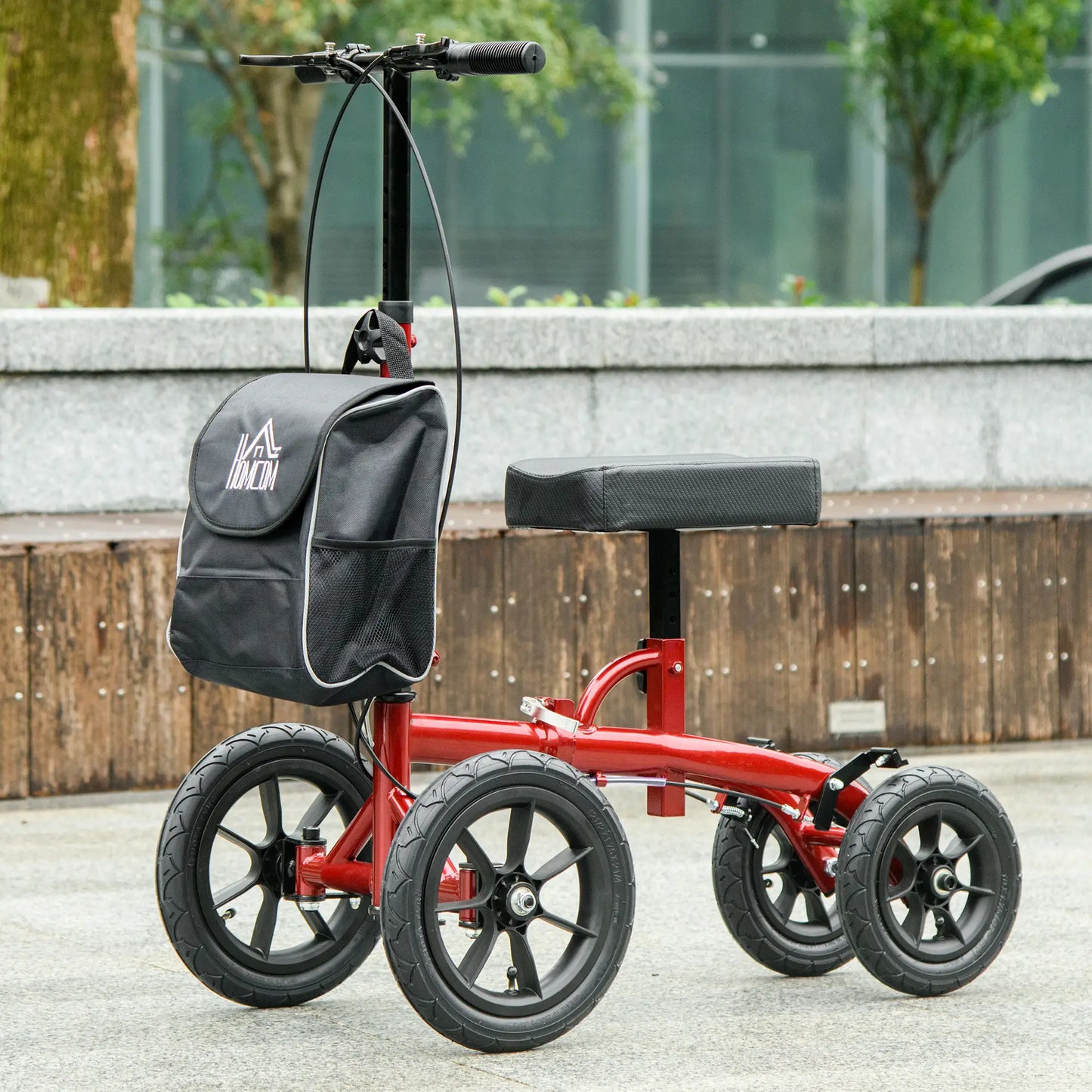 Adjustable Steerable Knee Walker, Foldable, Rubber Wheels, Dual Brake, Red Knee Walker & Wheelchair Ramps at Gallery Canada