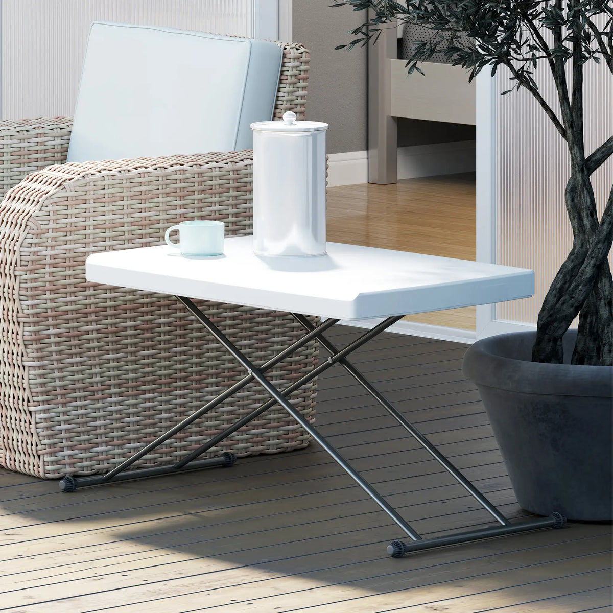 Folding Outdoor Patio Table, 3-Level Adjustable, HDPE Top, Steel Legs, White Patio Dinning Tables at Gallery Canada