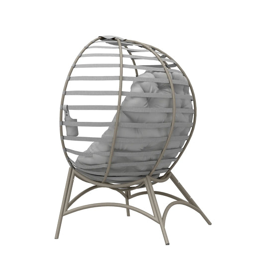 Chaise lounge de patio Egg, pliable, avec coussin et poche, gris clair, gris clair