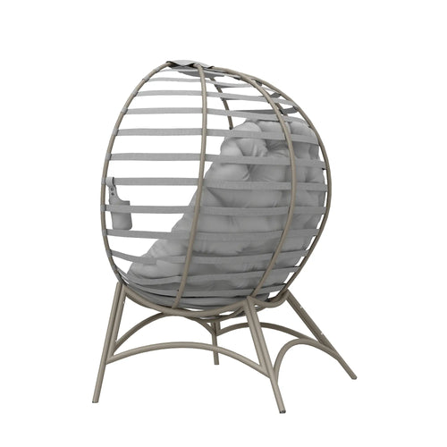 Egg Patio Lounge Chair, Foldable, with Cushion & Pocket, Light Grey, Light Grey