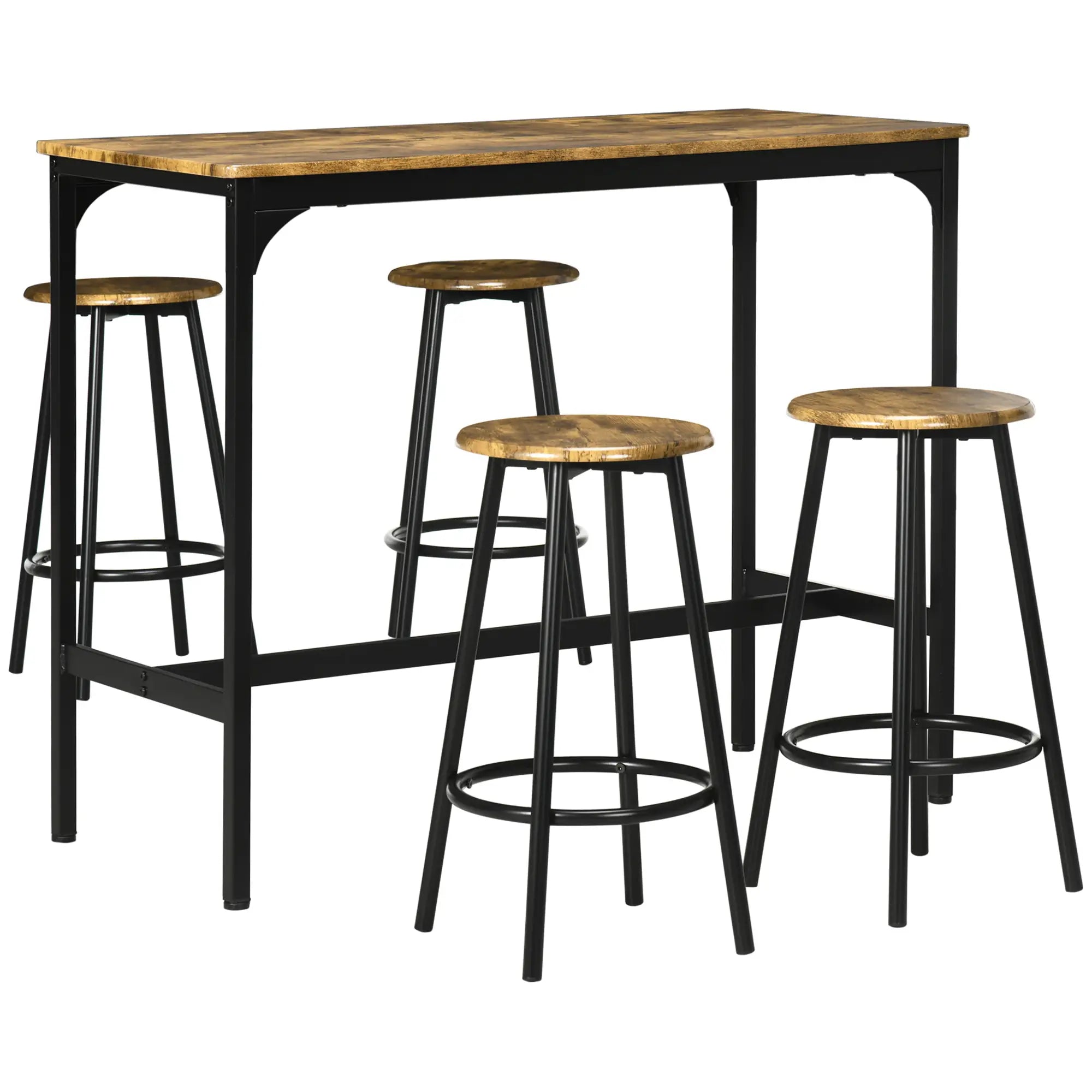 5-Piece Bar Table Set, Industrial Counter Height, Rustic Brown, Brown Bar Sets Rustic Brown, Black at Gallery Canada
