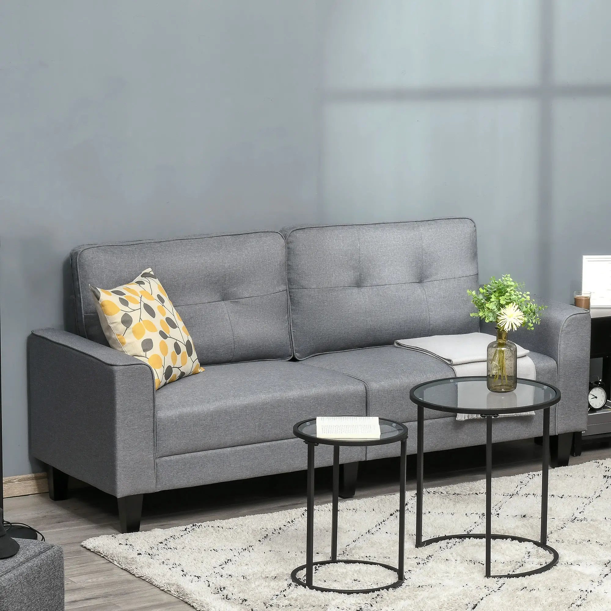 3-Seater Sofa, Mid-Century Linen Couch, Upholstered Seat, Gray 3-Seater Sofas at Gallery Canada
