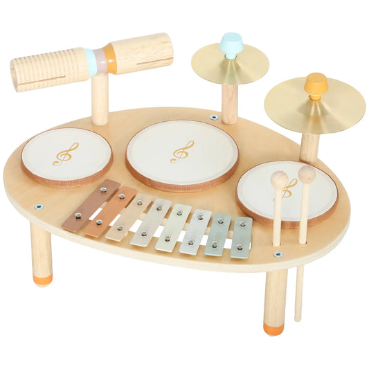 Set de batterie pour tout-petit, 4 instruments de musique en 1, bois naturel