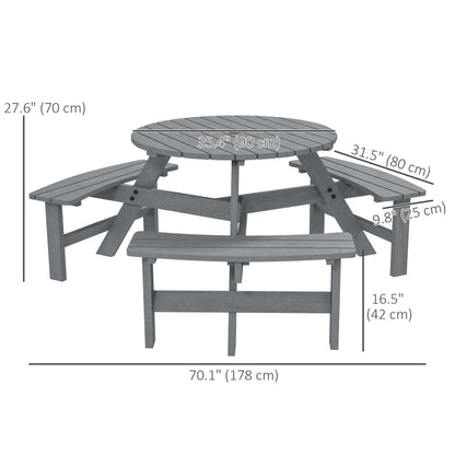 6 Person Round Picnic Table, With Umbrella Hole, 3 Built-in Benches, Grey Outdoor Dining Sets at Gallery Canada