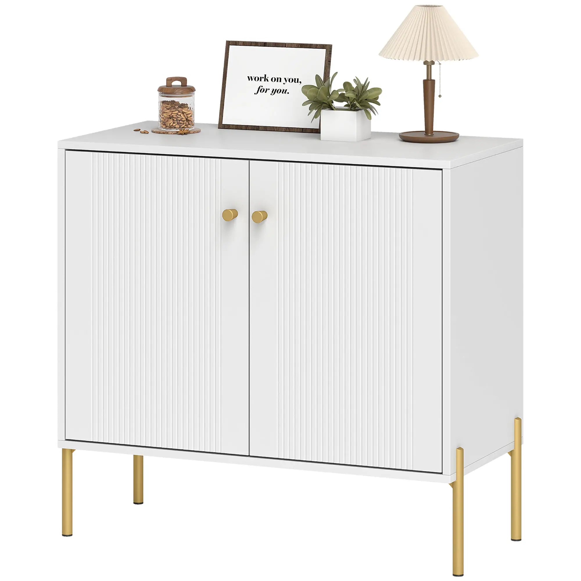 Sideboard, Modern Buffet Cabinet, Fluted Doors, Adjustable Shelf, White Storage Cabinets White, Gold at Gallery Canada