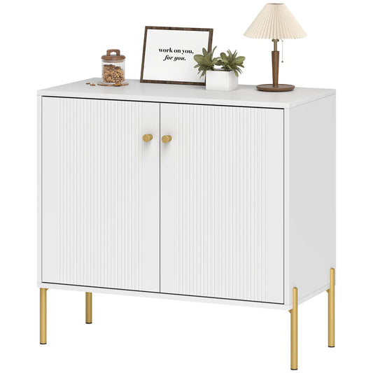 Sideboard, Modern Buffet Cabinet, Fluted Doors, Adjustable Shelf, White Storage Cabinets White, Gold at Gallery Canada