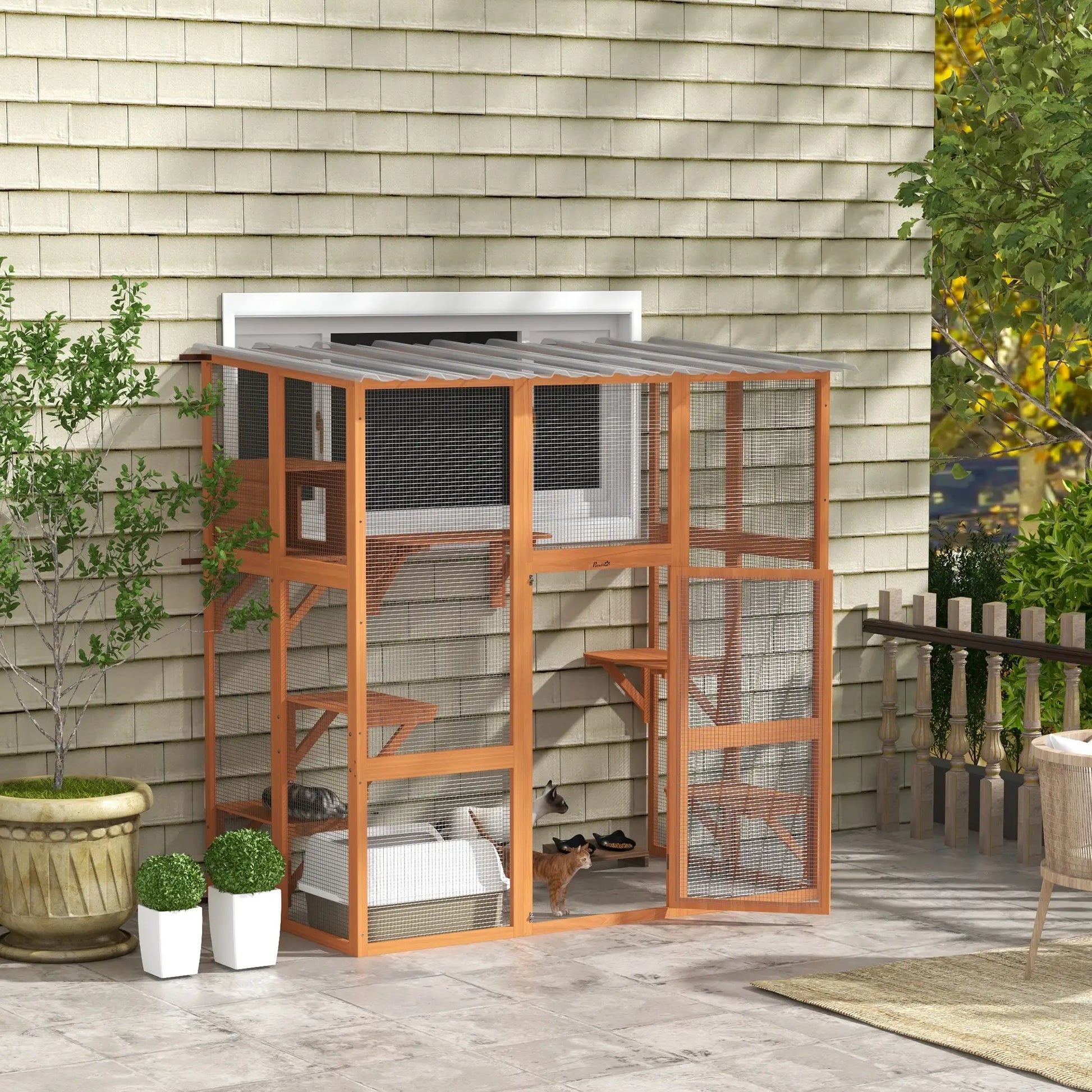 Outdoor Cat Enclosure, Window Box, Weatherproof Roof, Bridge, Resting Box, Platforms, for 2 Kittens, Orange Outdoor Cat Enclosures at Gallery Canada