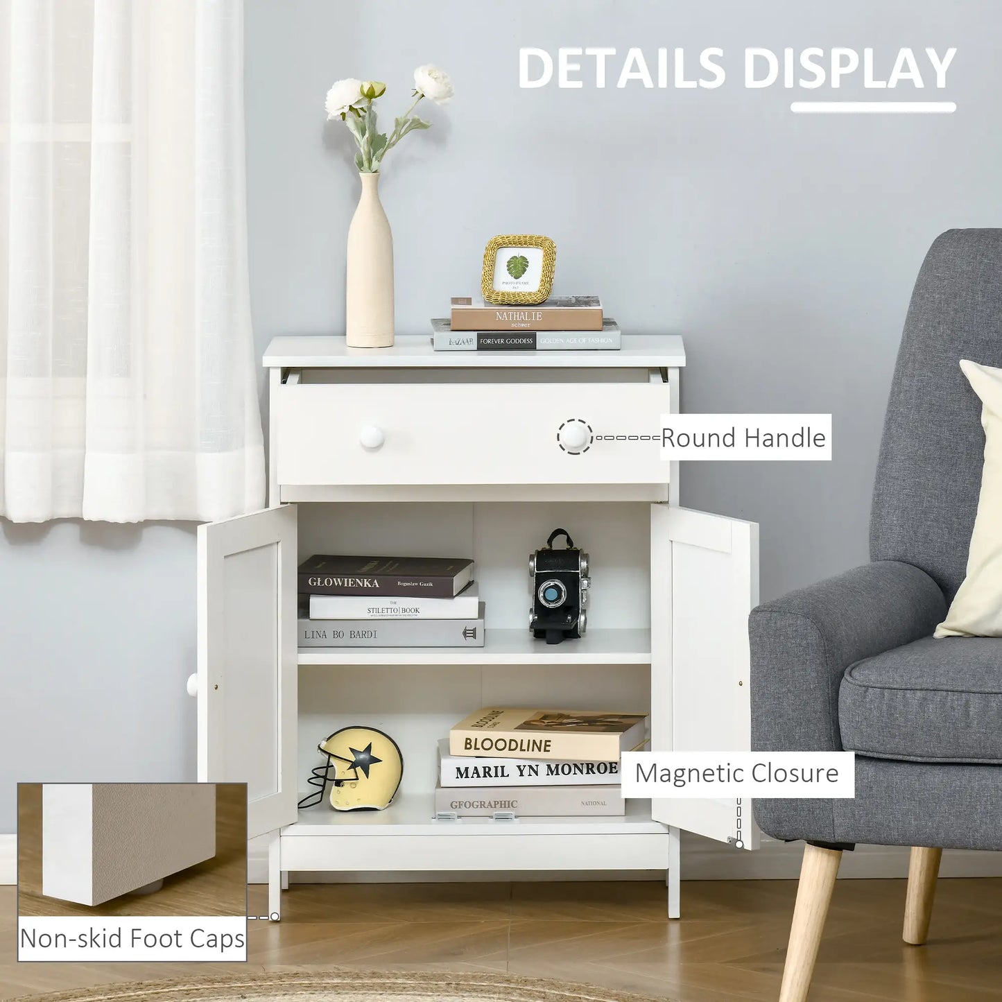 Bathroom Cabinet, Freestanding Sideboard with Drawer, Adjustable Shelf, White Bathroom Cabinets at Gallery Canada