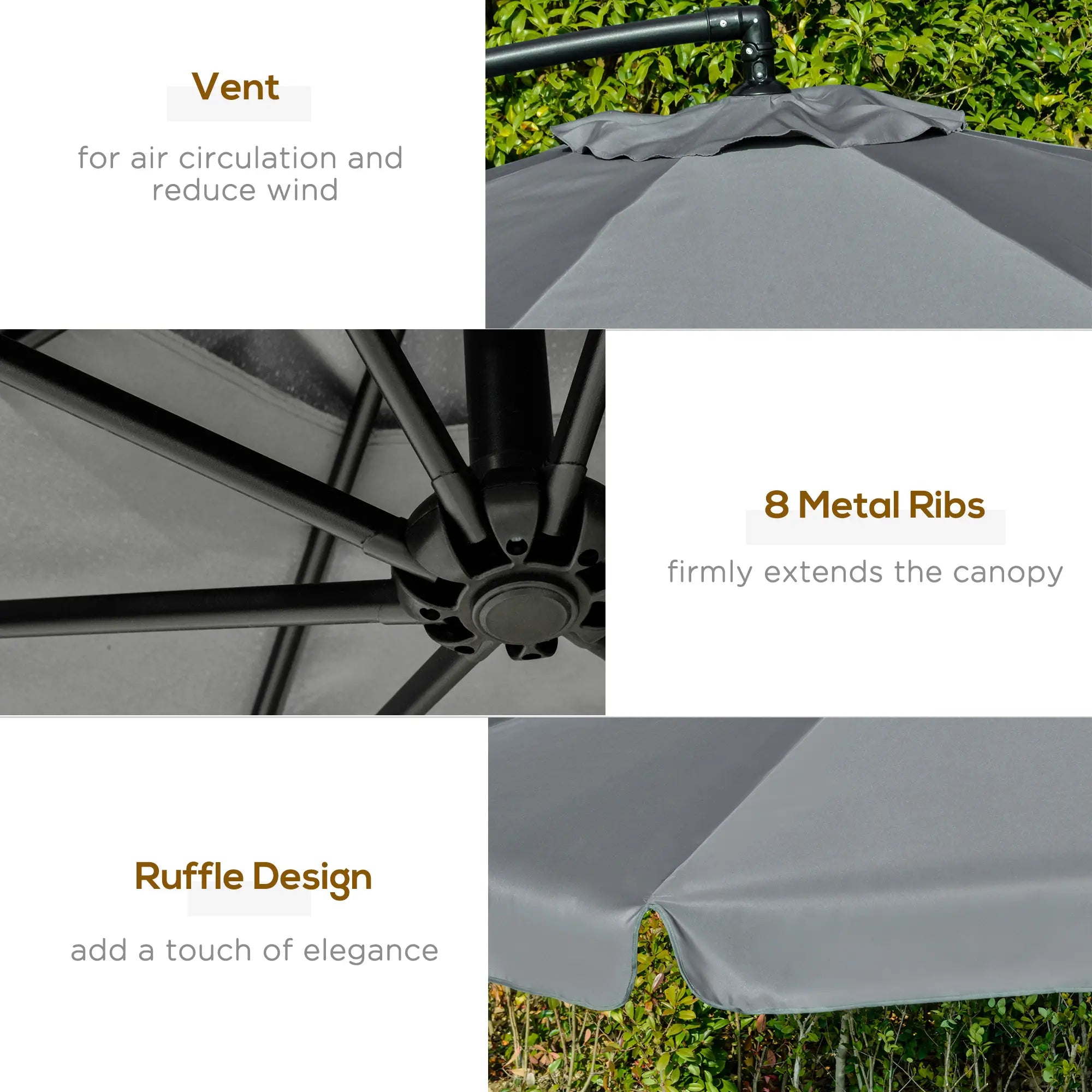 11FT Offset Hanging Patio Umbrella, Easy Tilt, Cross Base, 8 Ribs, Dark Grey Cantilever Umbrellas at Gallery Canada