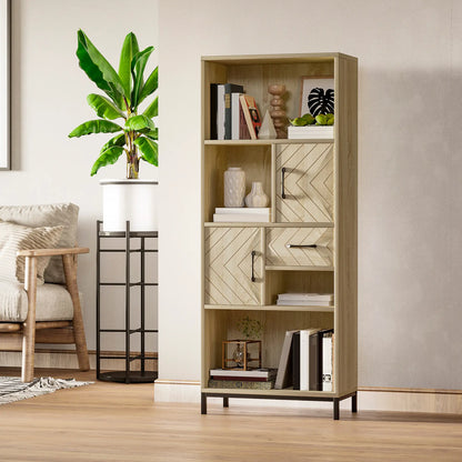 59" Bookcase, Storage Bookshelf with Cabinets, Drawer, Open Compartments, Nature Wood Bookcases With Doors at Gallery Canada