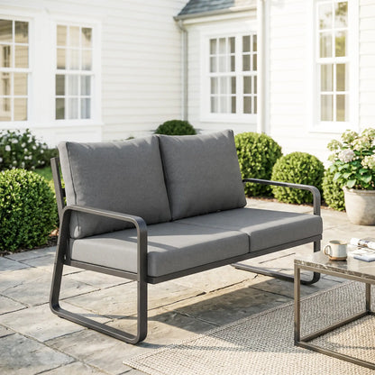 Outdoor Sofa, Thick Cushions, Patio Loveseat, 2 Seater, Black And Light Grey Patio Furniture Sets at Gallery Canada