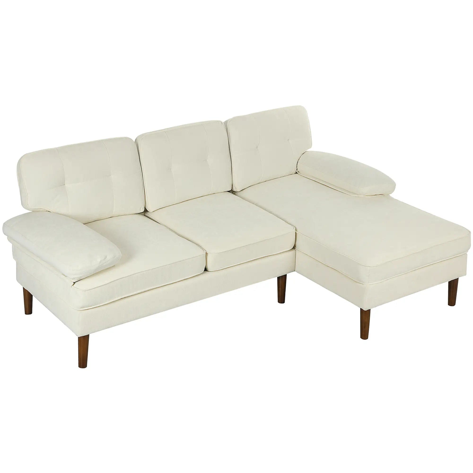 Modern Corner Couch, Right Chaise Lounge, Tufted 3-Seater Sofa, Wooden Legs, Cream White 3-Seater Sofas Cream White, Brown at Gallery Canada