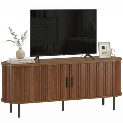 TV Stand for TVs up to 60", Modern Entertainment Center with Curved Sliding Doors, Walnut Brown TV Stands at Gallery Canada