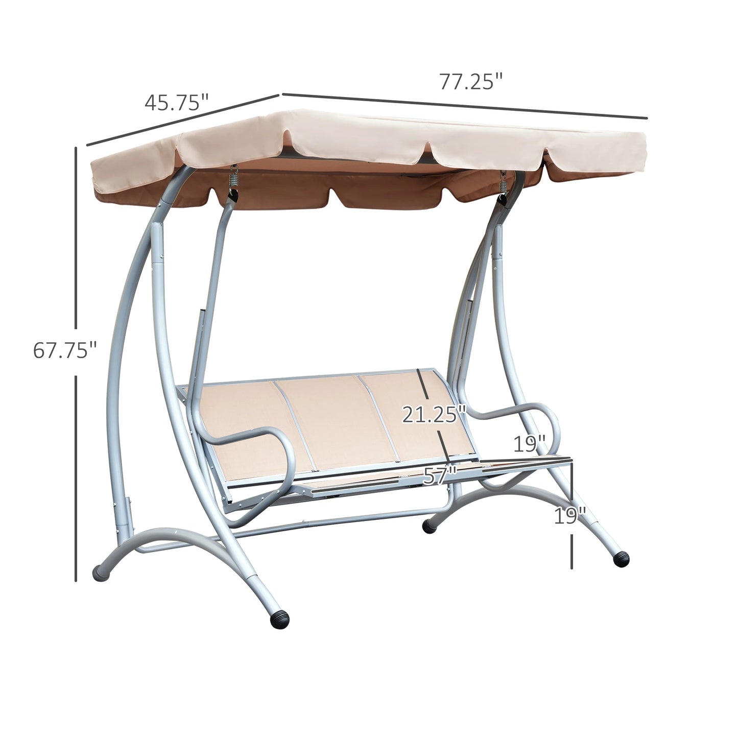 3 Seat Metal Swing Chair Hammock, Canopy Cover, Heavy Duty, Patio Garden Outdoor, Beige Patio Swings with Stand at Gallery Canada
