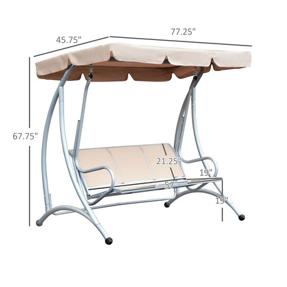 3 Seat Metal Swing Chair Hammock, Canopy Cover, Heavy Duty, Patio Garden Outdoor, Beige Patio Swings with Stand at Gallery Canada