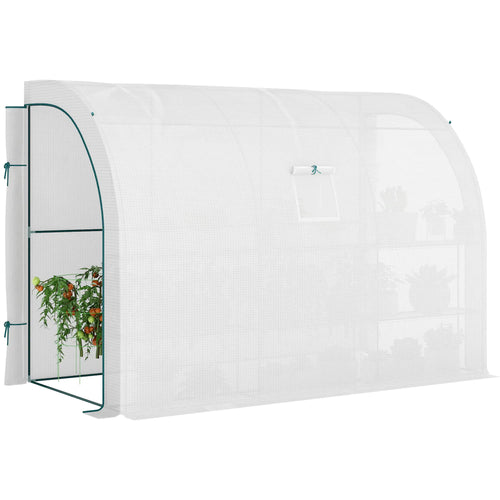 Walk-In Greenhouse, 10' x 5' x 7', PE Cover, Windows, Shelves, White