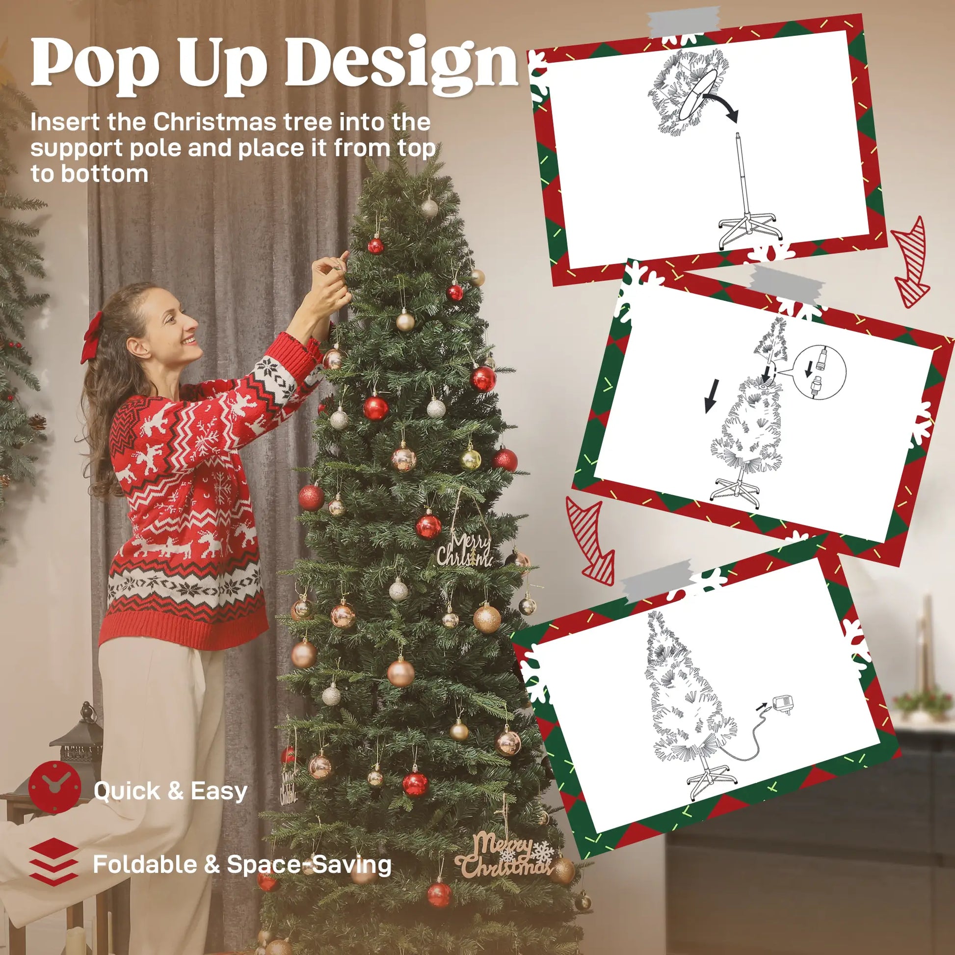 7 ft Prelit Pop Up Christmas Tree, Collapsible Artificial with Metal Stand, Green Pre Lit Christmas Trees at Gallery Canada
